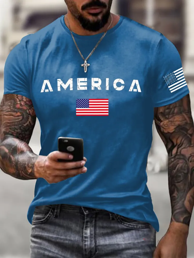 Men'S Short-Sleeved T-Shirt With American Prints