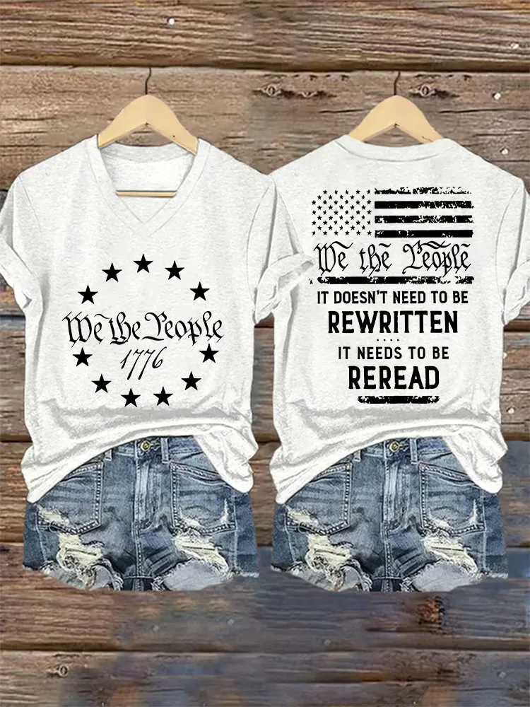 Women's We The People 1776 Print Short Sleeve Round Neck Cotton T-Shirt