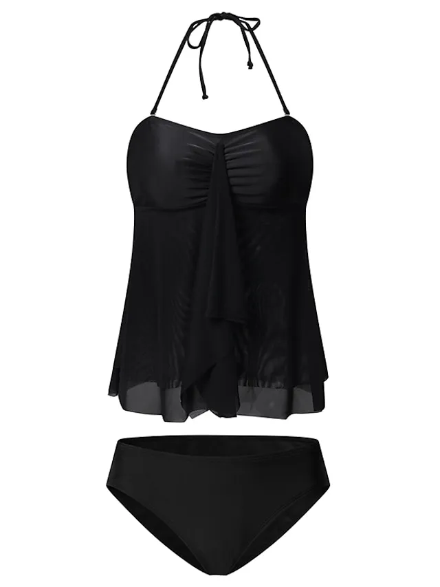 Women's Swimwear Tankini 2 Piece Normal Swimsuit 2 Piece Modest Swimwear Bandeau Strapless Solid Color Black Pink Royal Blue Green Khaki Padded Strap Bathing Suits Sports Vacation Beach Wear