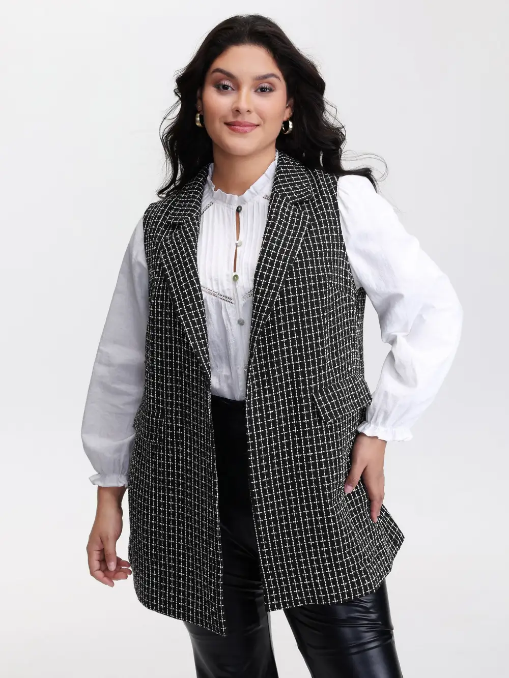 Tweed Long Pockets Notched Lapels Vest