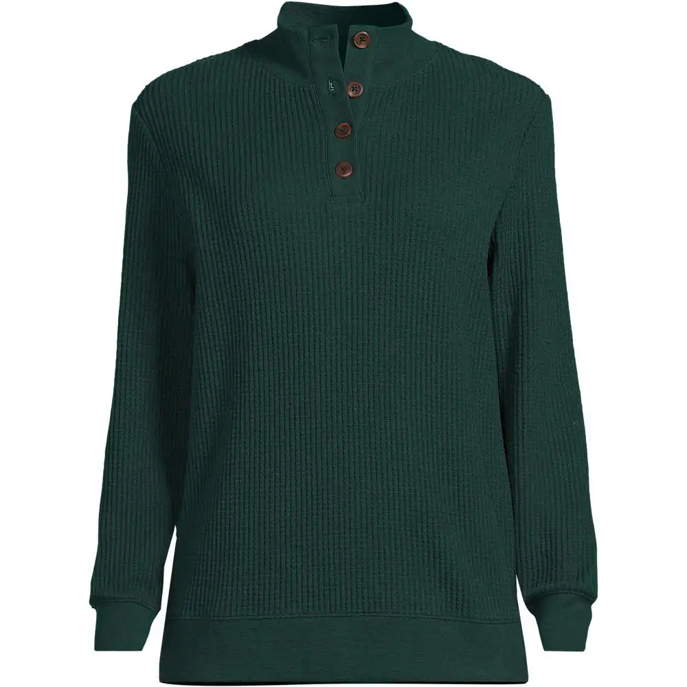 Women's Waffle Knit Button Placket Top