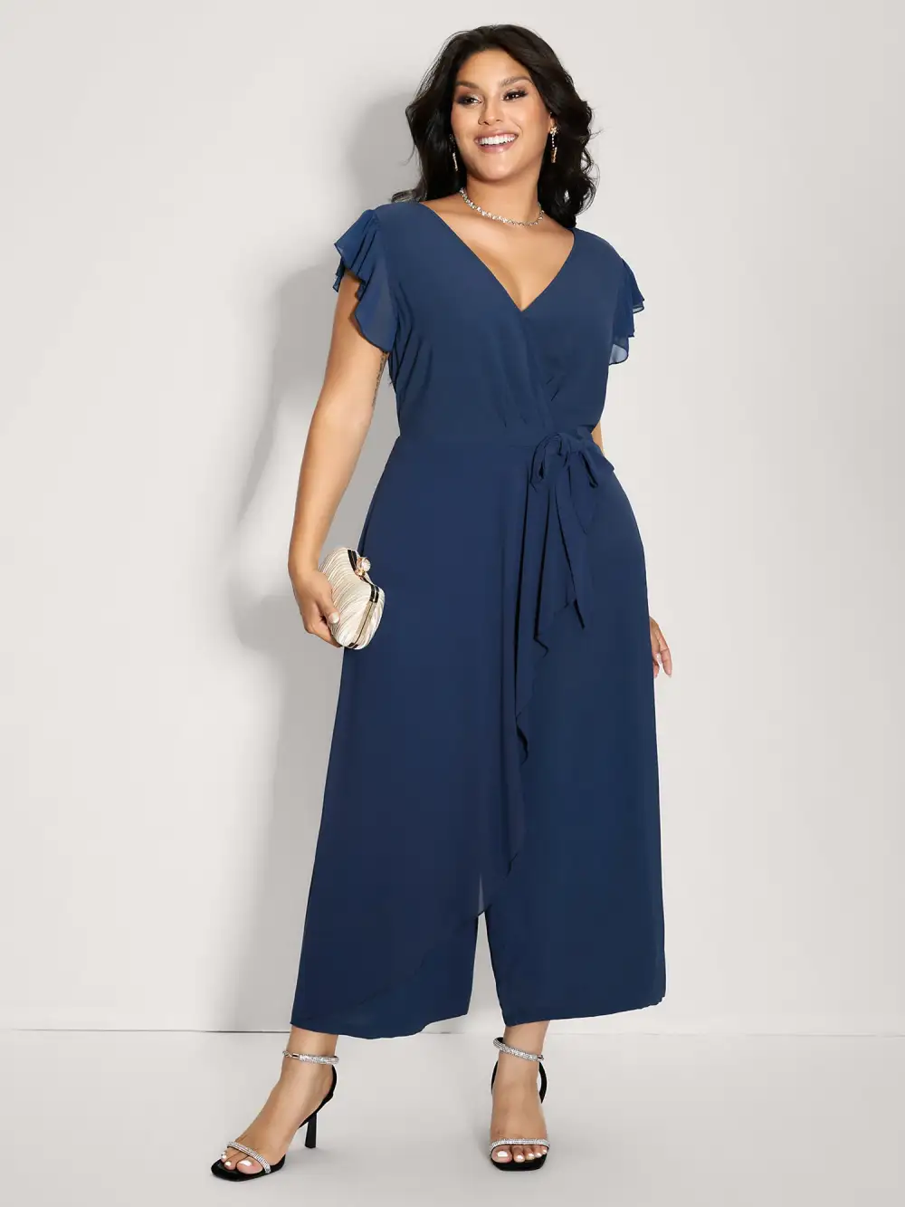 Chiffon Flutter Sleeve Tummy-Friendly Jumpsuit