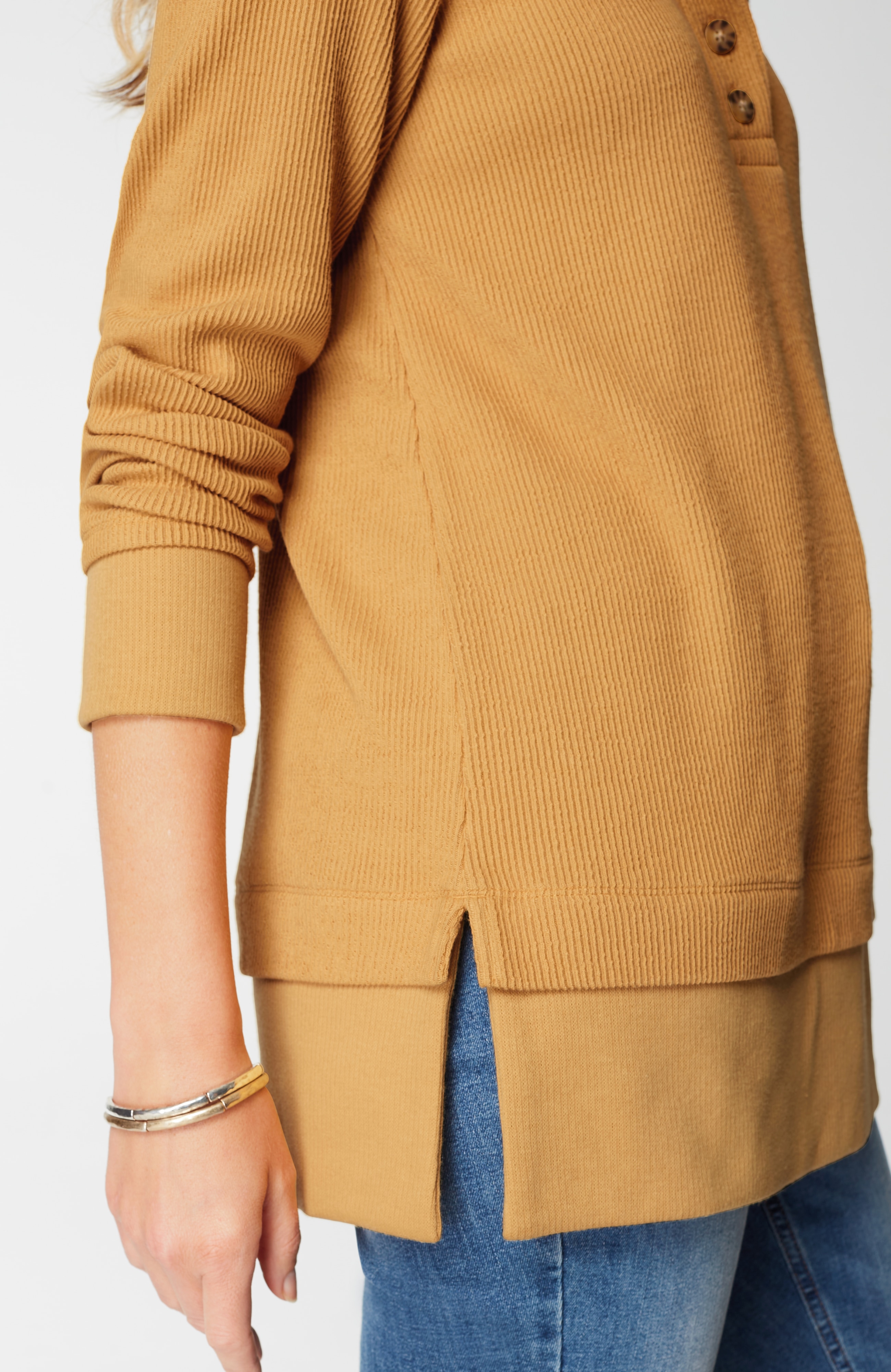 Textured-Knit Hoodie Tunic