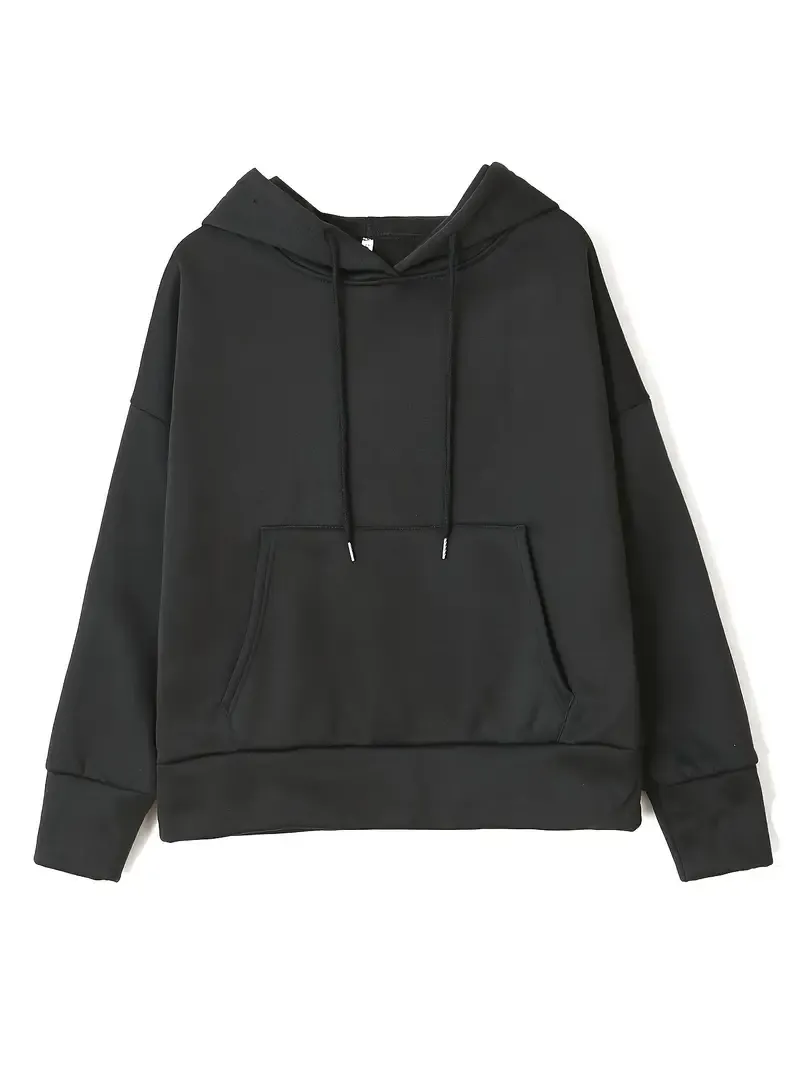 2PCS Oversized Athleisure Set: Solid Hooded Pocket Drawstring Sweatshirts & Sweatpants Sets for Women, Plus Size Comfortable Clothing