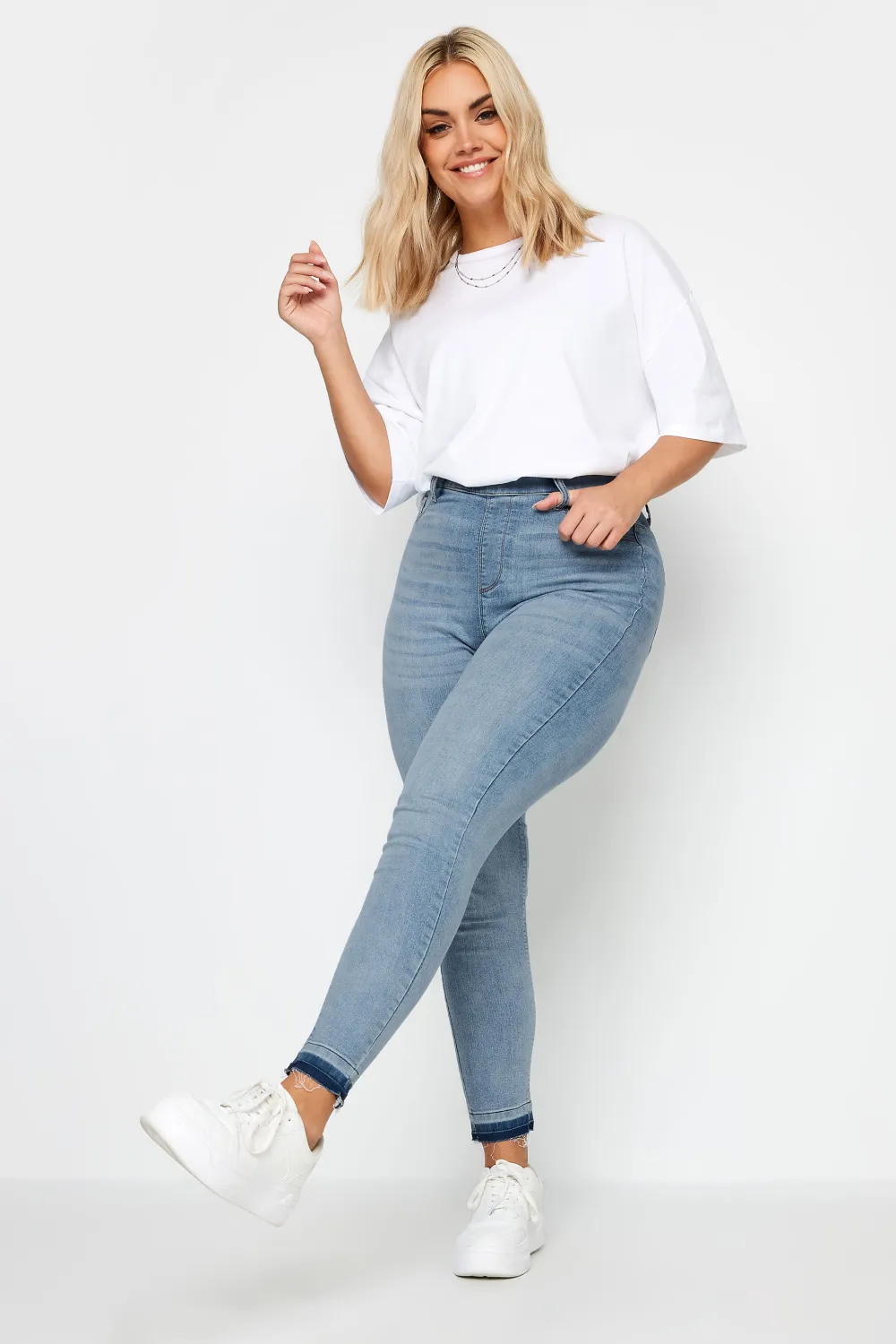 YOURS FOR GOOD Curve Light Blue Turn Up GRACE Jeggings