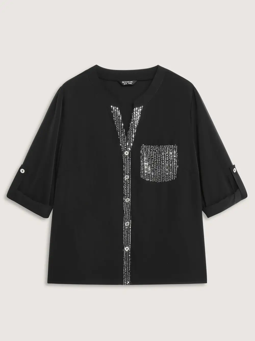 Sequin Pocket Spliced Button Shirt