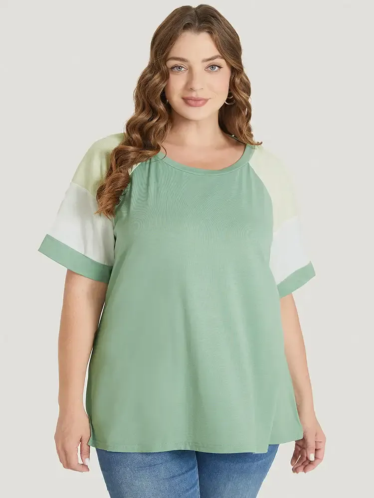 Colorblock Contrast Crew Neck Raglan Sleeve T-shirt