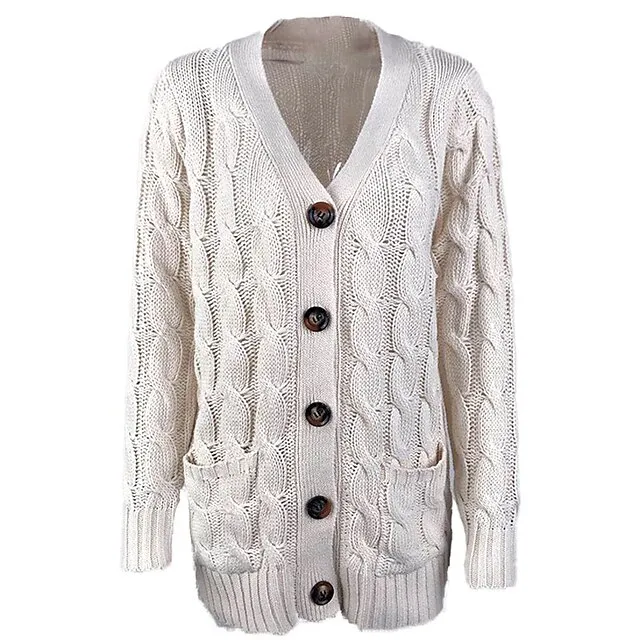 Women's Cardigan Pocket Knitted Button Solid Color Casual Chunky Long Sleeve Regular Fit Sweater Cardigans