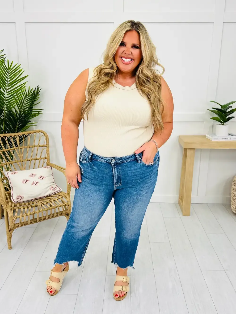 Step It Up Mica Straight Leg Step Hem Jeans