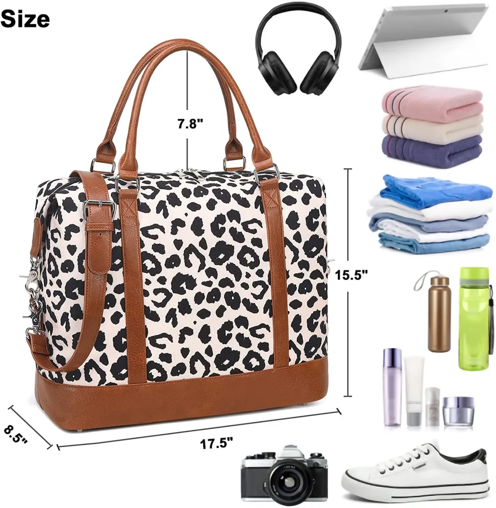Ladies Canvas Weekender Bag Overnight Carry-on Tote Duffel in Trolley Handle