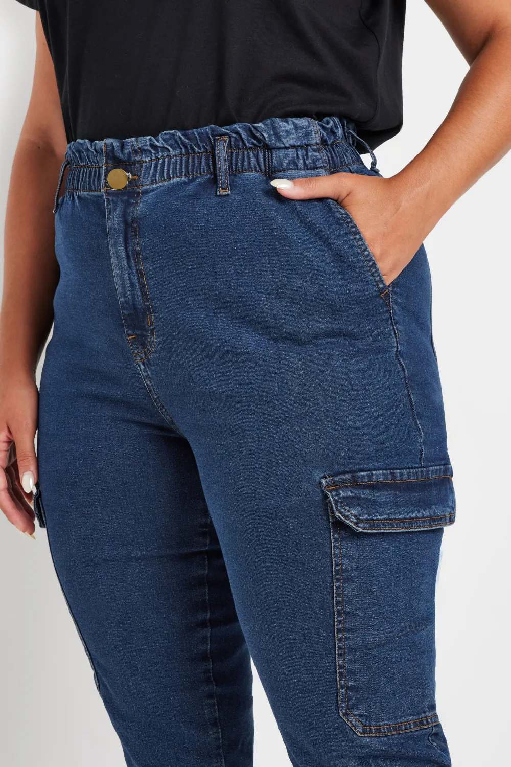 YOURS Curve Black Cargo Mom Jeans