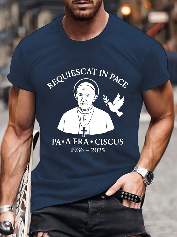 Men's Requiescat In Pace Print Short Sleeve Round Neck Cotton T-Shirt