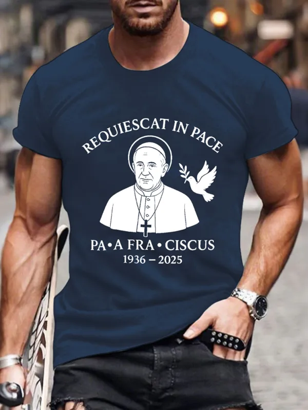 Men's Requiescat In Pace Print Short Sleeve Round Neck Cotton T-Shirt