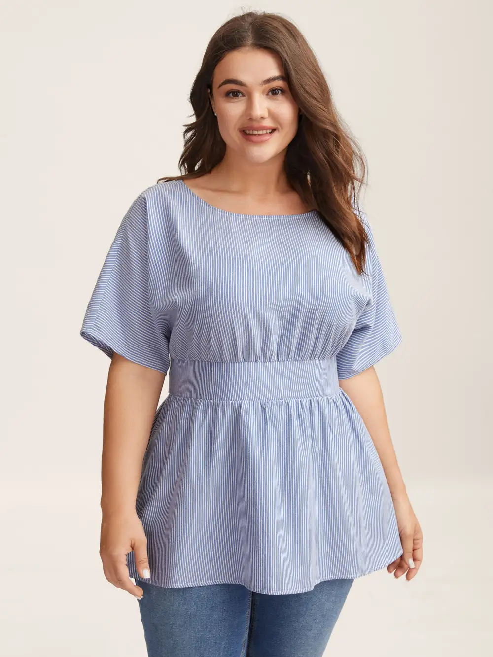 Backless Bow Tie Stripe Print Cinched Blouse