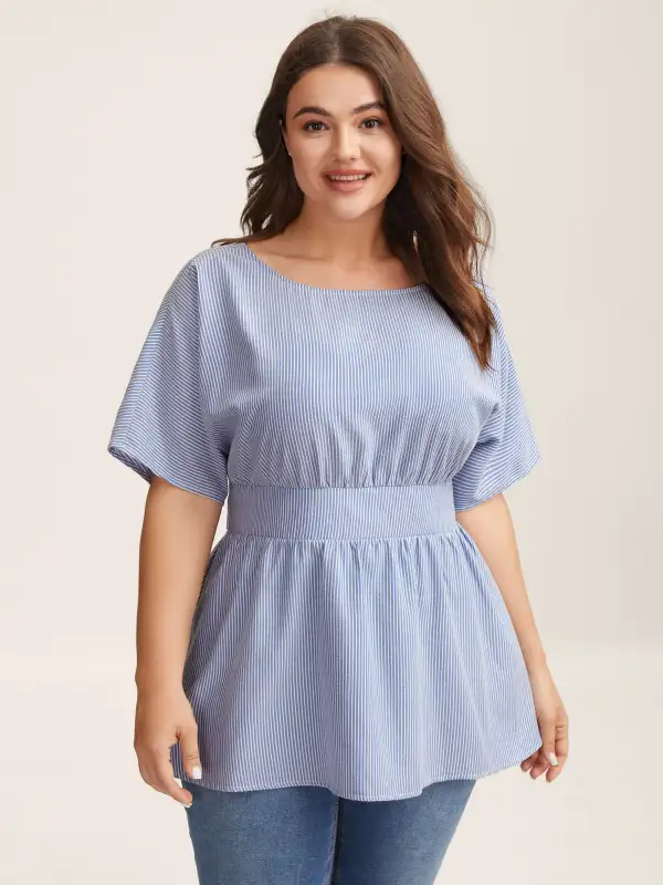 Backless Bow Tie Stripe Print Cinched Blouse