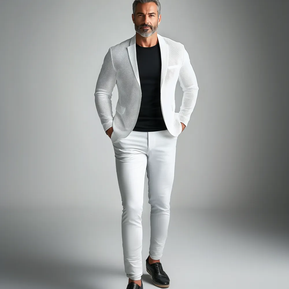 Men's Hollow Out Lapel Collar Button Solid Long Sleeve Blazer