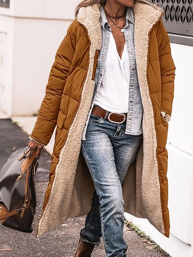 Women's Long Puffer Jacket Winter Fleece Parka  Reversible Thermal Warm Windproof Winter Coat Hooded Jackets