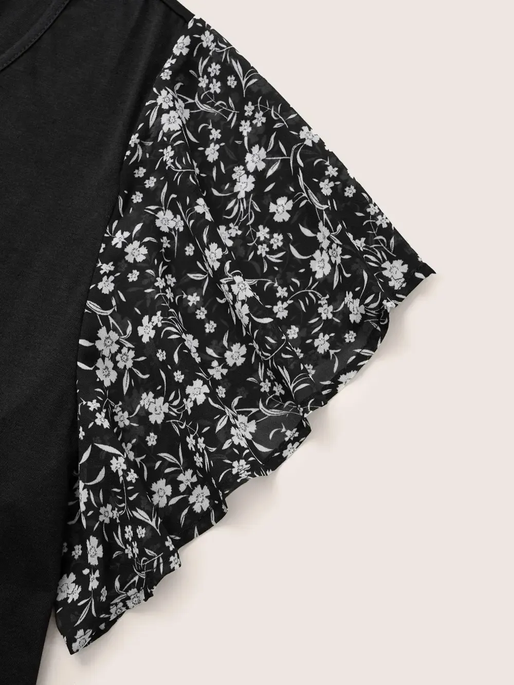 Ditsy Floral Ruffle Sleeve Round Neck T-shirt