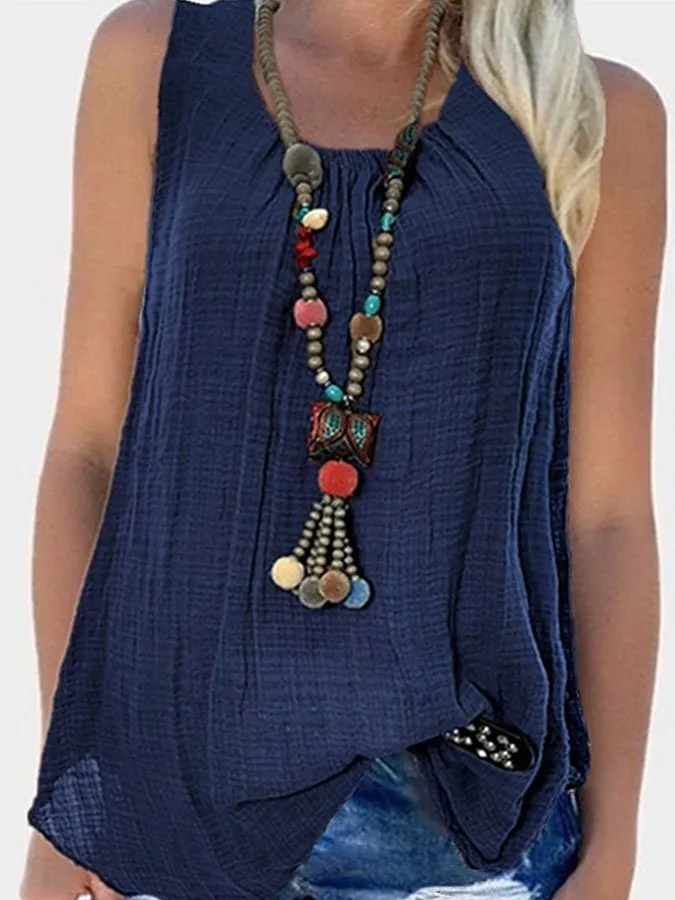 Casual Crew Neck Solid Color Sleeveless Tank Top