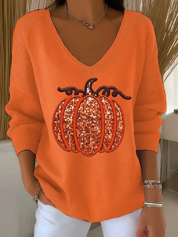 Women'S Retro Autumn Pumpkin Print T-Shirt
