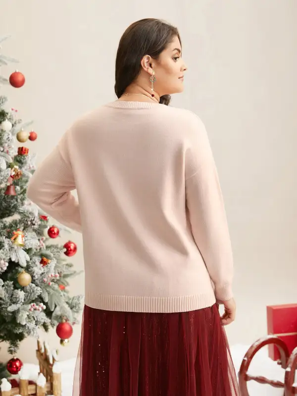 Embroidered Bow Tie Drop Shoulder Pullover