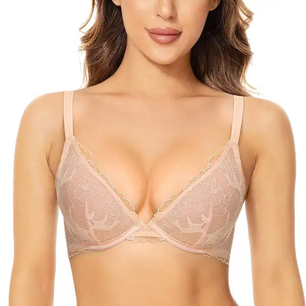 Women's Sexy Lace Bra Unlined Mesh Floral Embroidered Demi Bra Underwire
