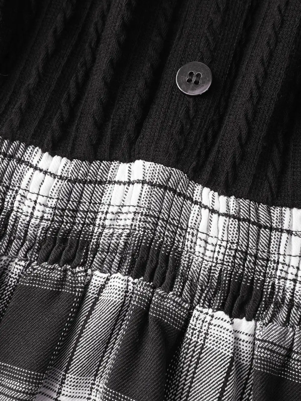 Checkered Faux-Layered Button Detail Blouse