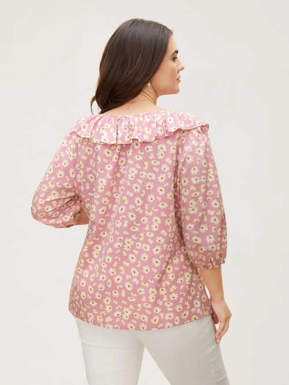 Daisy Patterned Ruffled Collar Blouse