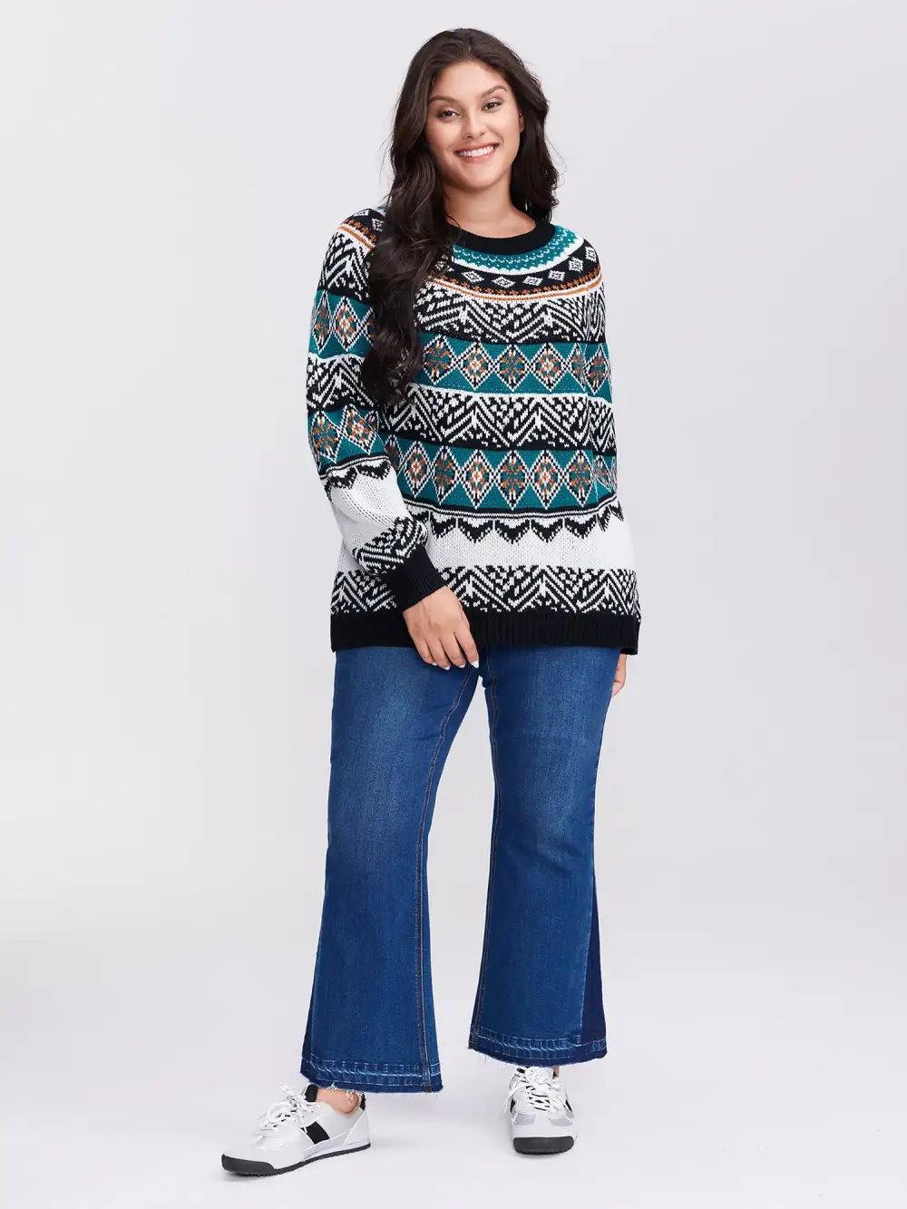 Boho Print Color Contrast Pullover