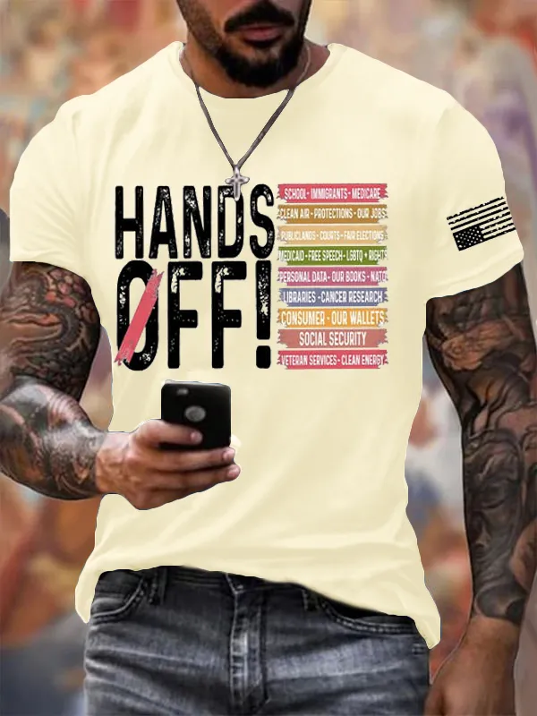 Men'S T-Shirt Men'S Retro Hands Off Protest Print T-Shirt