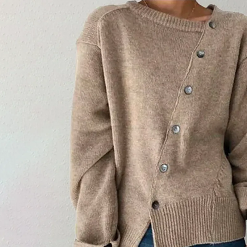 Loose Casual Solid Color Buttoned Sweater