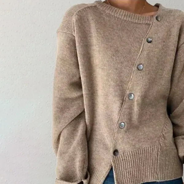Loose Casual Solid Color Buttoned Sweater