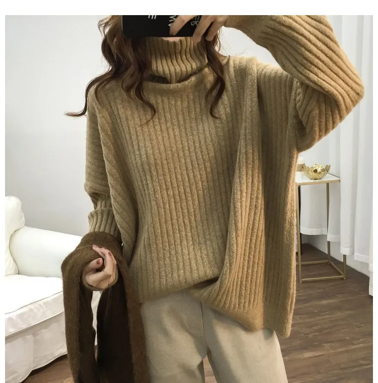 Turtleneck Lazy Pit Strip Retro Sweater