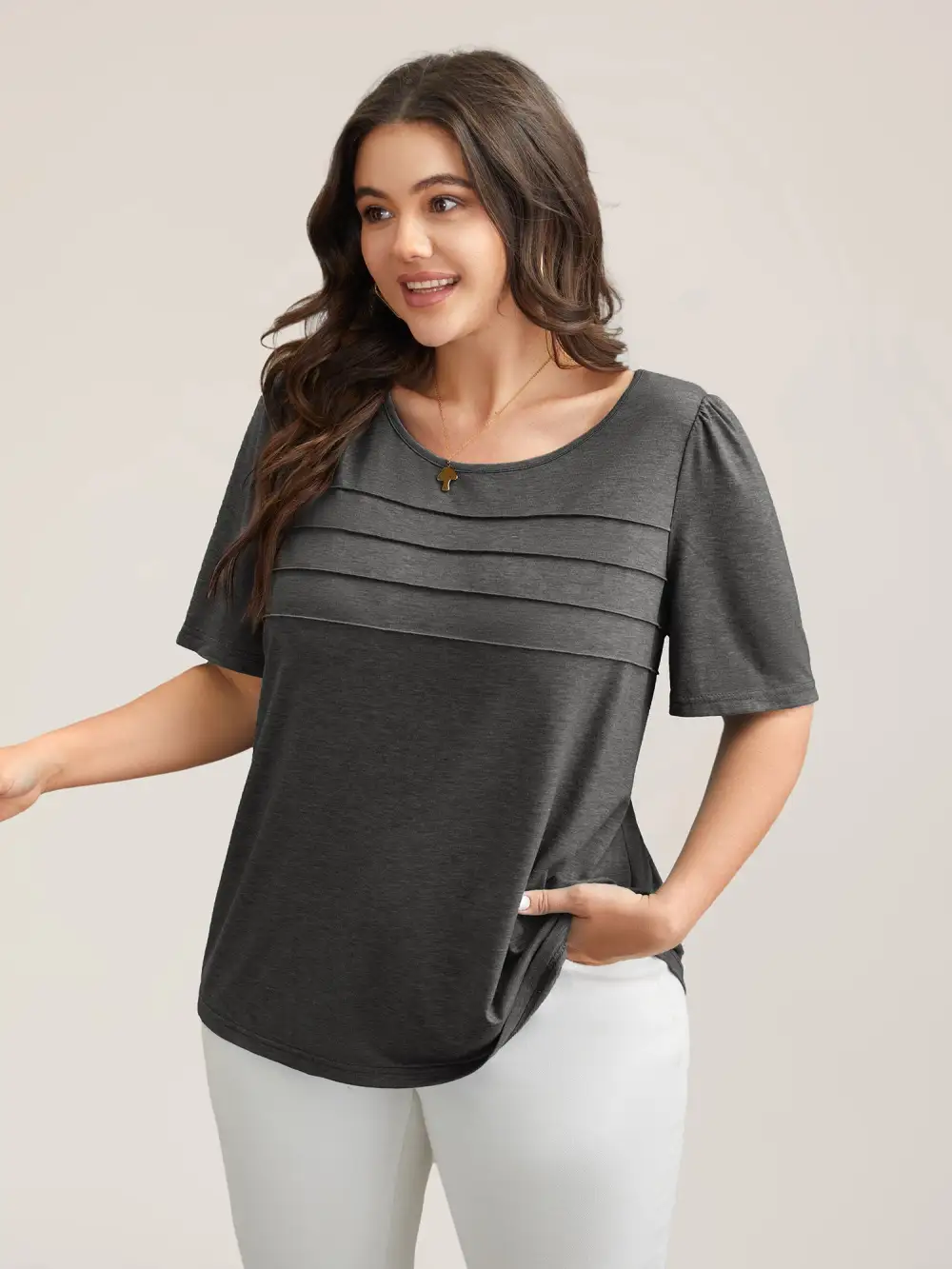 Seamed Round Neck Fitted T-Shirt