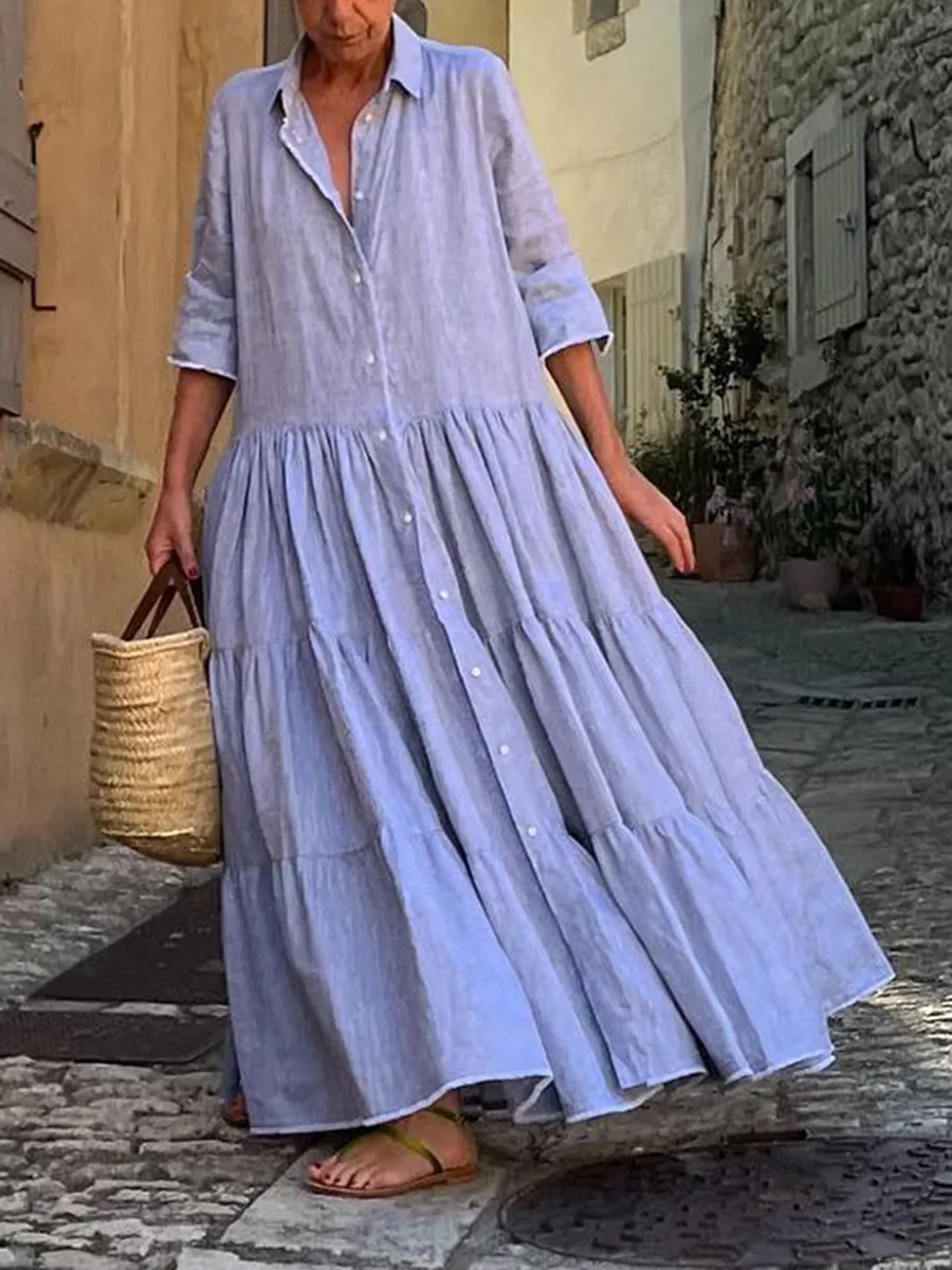 Relaxed Long Sleeve Hem Panel Maxi Dress