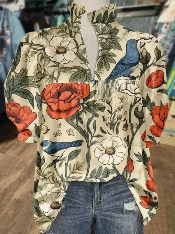✨Floral Print Puff Sleeve Blouse
