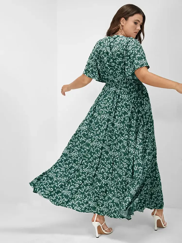 Bloom Dress - Flutter Sleeve Ditsy Floral Pocket Split Maxi Dress