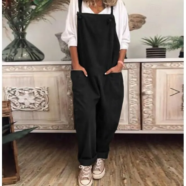Women's Slacks Pants Trousers Maillard Overalls Dungarees Black Khaki Dark Blue Fashion Basic Slouch Daily Weekend Baggy Full Length Breathable Plain S M L XL XXL