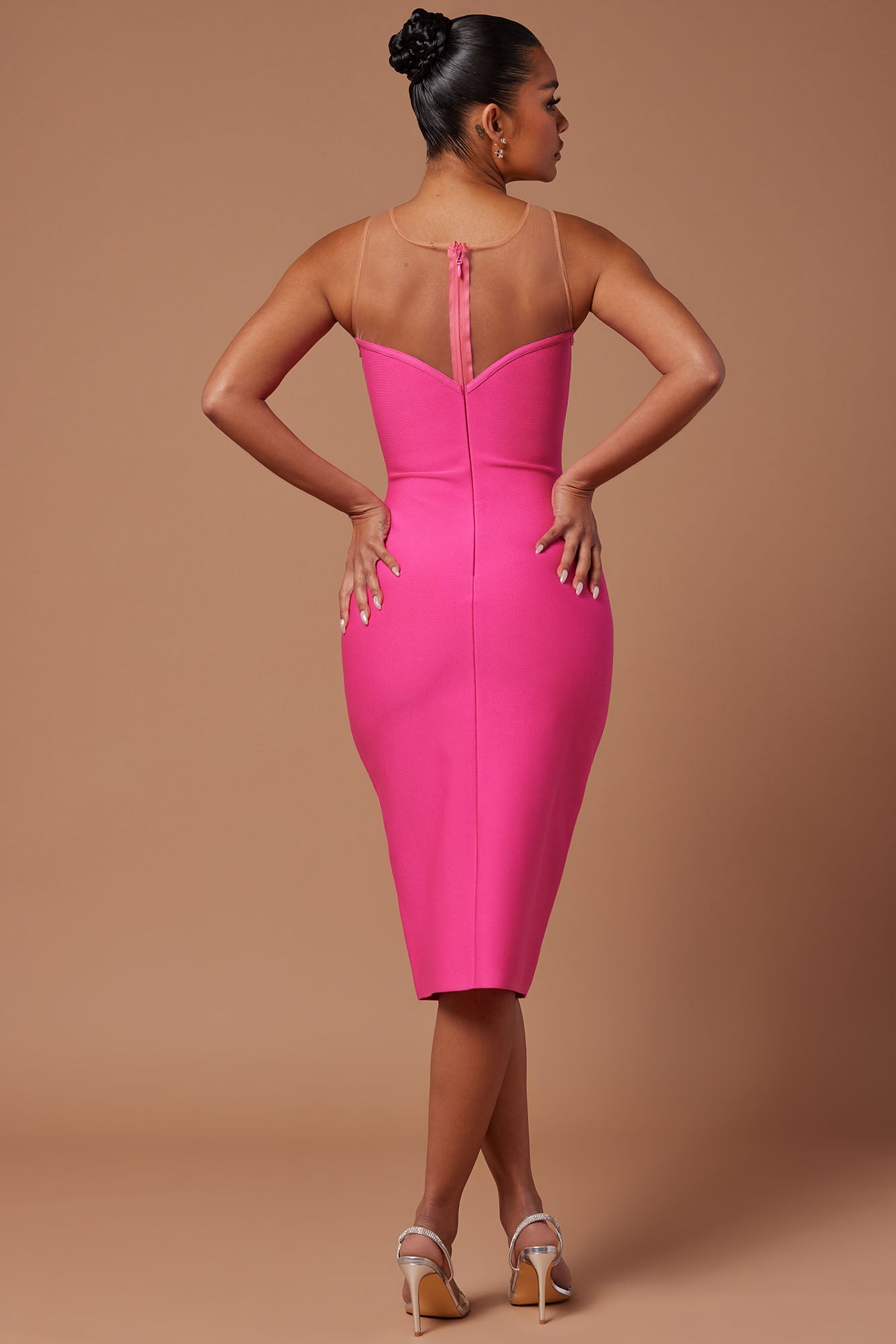 Evie Mae Bandage Midi Dress - Hot Pink