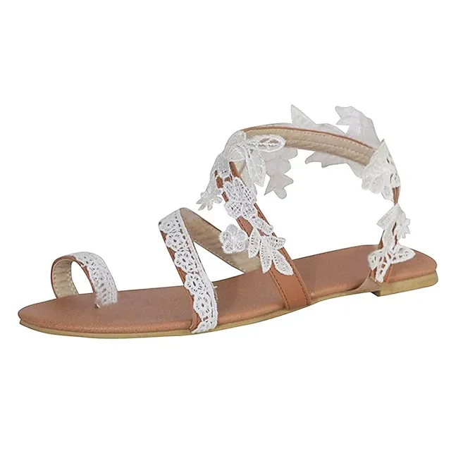 Women's Wedding Shoes Sandals Boho Bohemia Beach Flat Sandals Plus Size Wedding Daily Beach Solid Color Embroidered Wedding Flats Wedding Sandals Bridal Shoes Summer Flower Flat Heel Open Toe Elegant