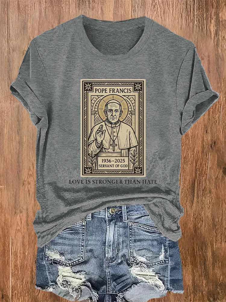 Women's 1936-2025 Servant Of God Love Is Stronger Than Hate Print Short Sleeve Round Neck Cotton T-Shirt