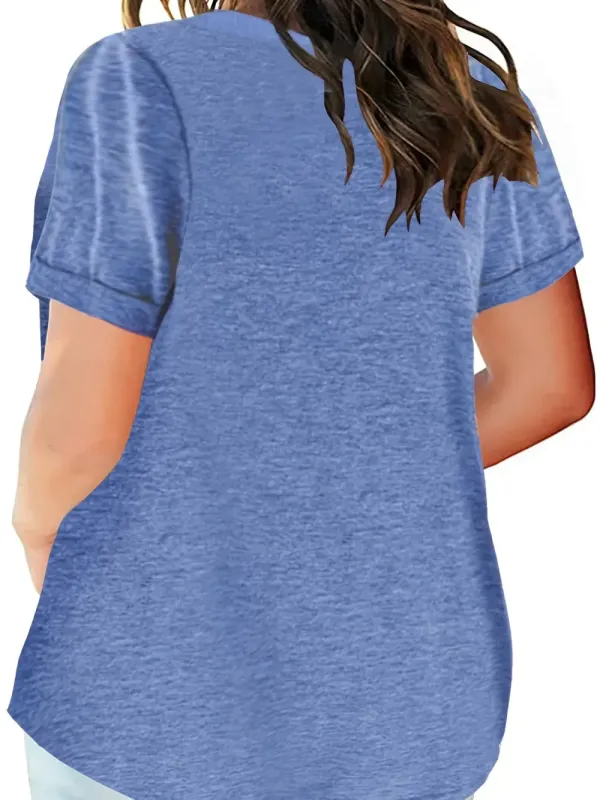 Plus Size Button Front Short Sleeve T-shirt, Women's Plus Slight Stretch Casual Tee