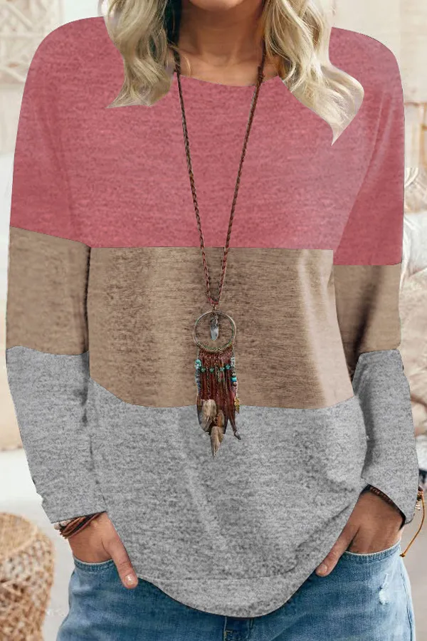 Colorblock Long Sleeve Crew Neck Top