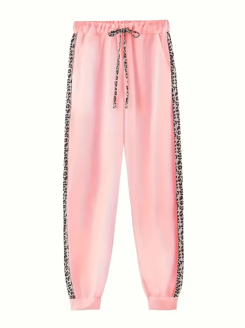 leopard Print Chic Two-piece Outfit Set - Stylish Zip Hoodie & Drawstring Joggers - Casual Everyday Wear for Women