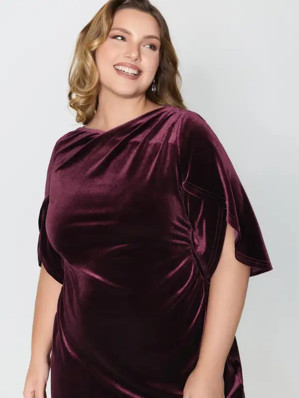 Petal Sleeve Pleated Waist-Defining Midi Dress