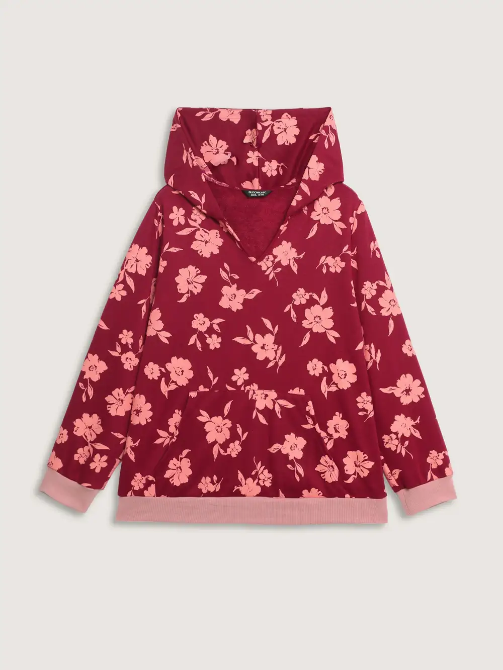 Floral Print Contrast Pockets Hoodie