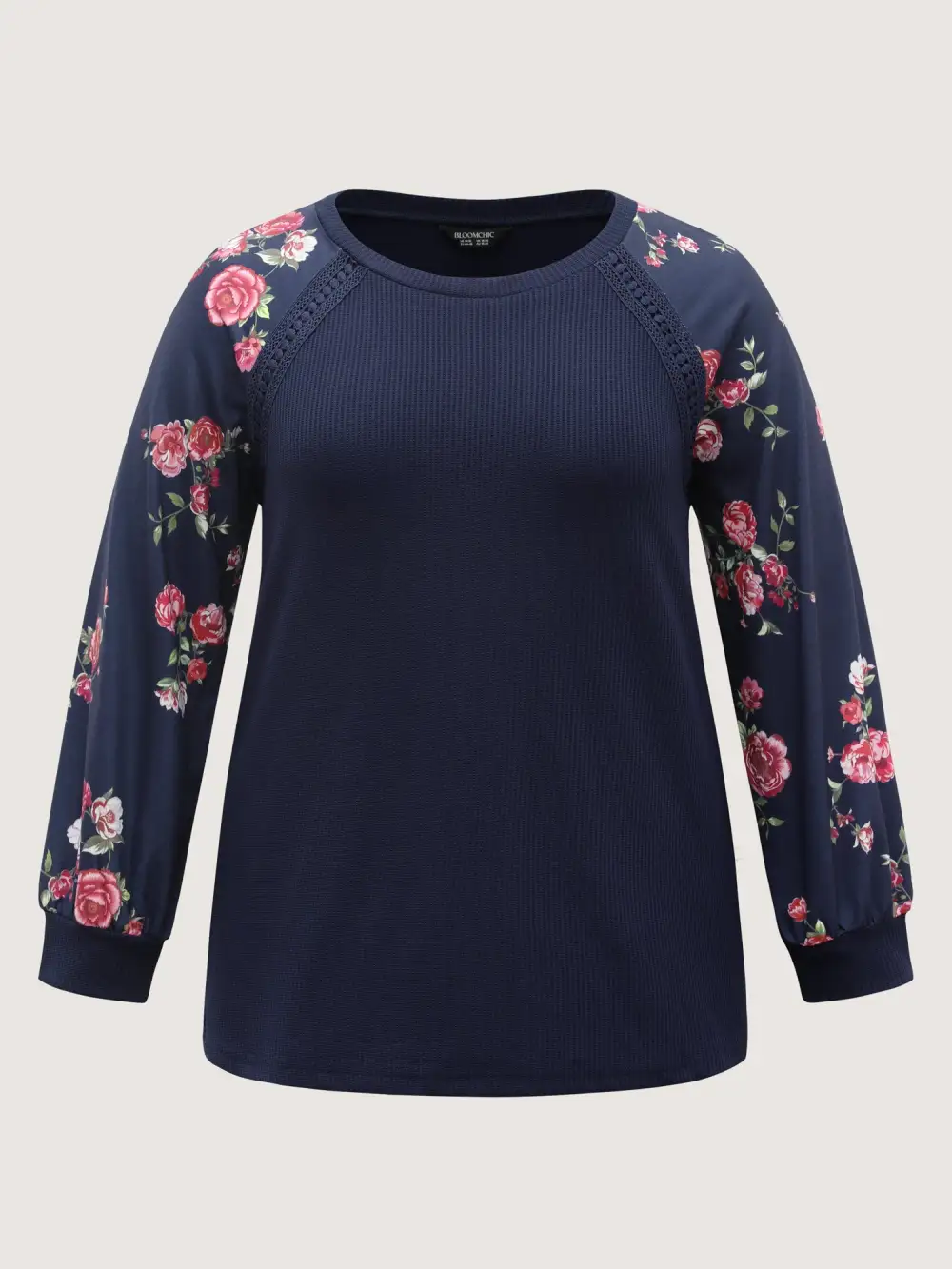 Rosy Sleeve Textured Lace Solid Sweatshirt