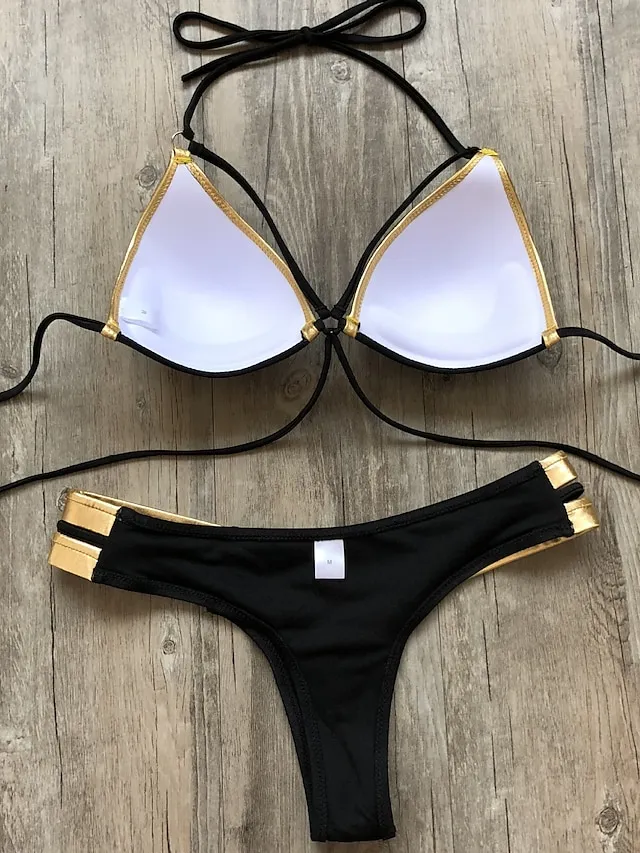 Women's Swimwear Bikini 2 Piece Normal Swimsuit Open Back Cut Out Sexy Leopard Color Block Leopard Print Black Pink Wine Dusty Rose Camisole Strap Bathing Suits New Vacation Sexy