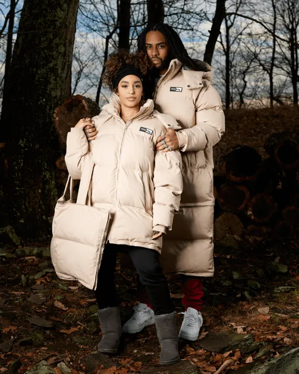 Tan Sesame Long Utility Puffer