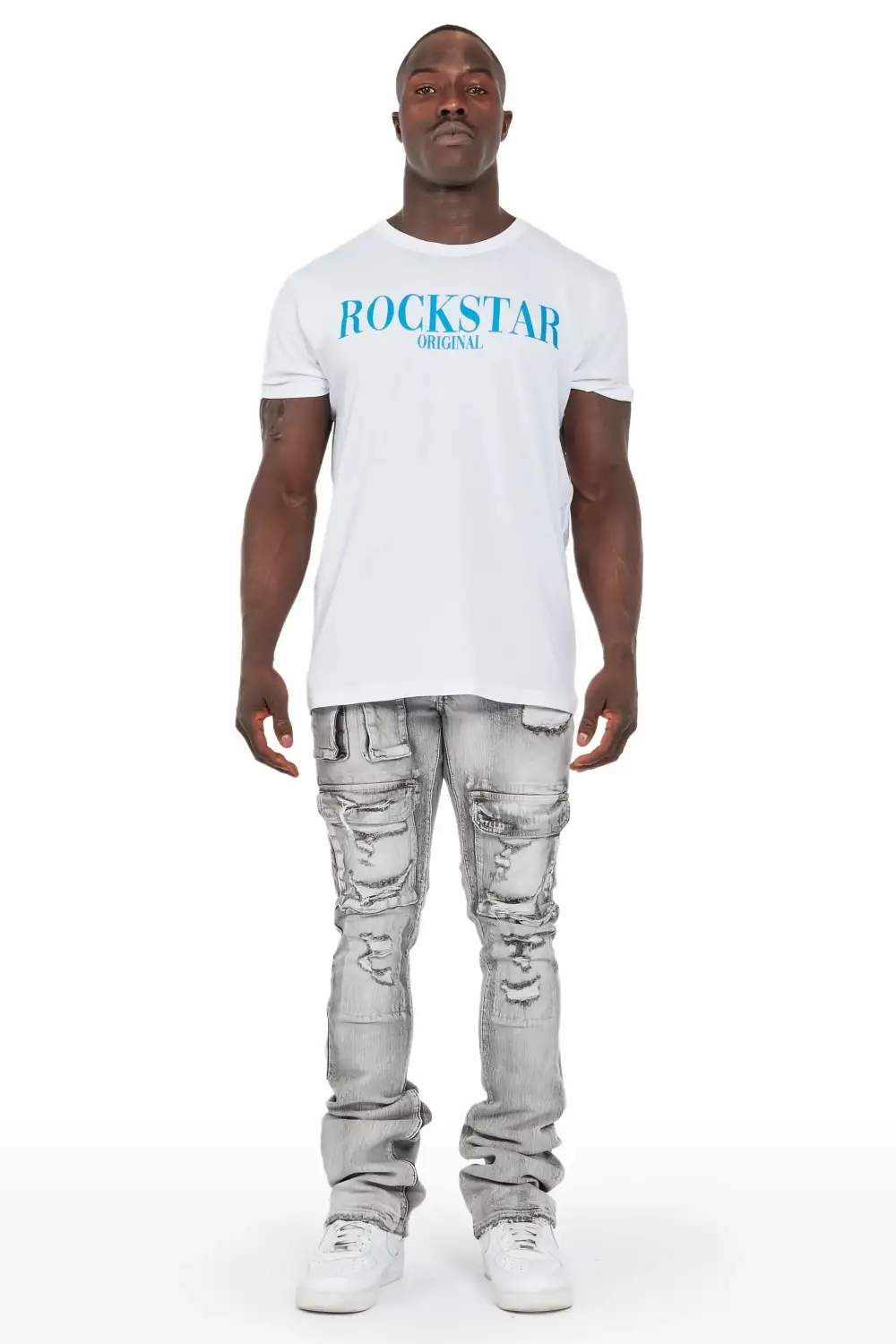 Kale Grey Cargo Stacked Flare Jean